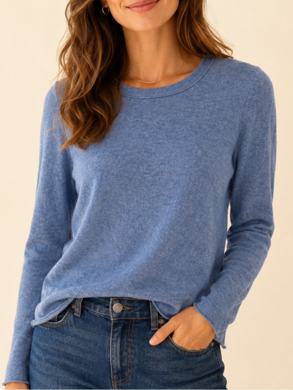 J.Crew 100% Cashmere Blue Sweater M Quiet Luxury Soft Girl Coastal Grandma